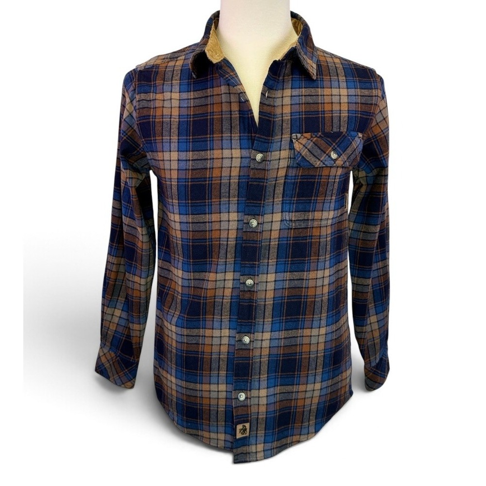Legendary Whitetails Brown & Blue Long Sleeve Button Down Flannel Mens Size S